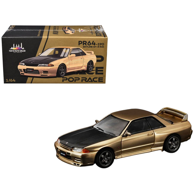 Skyline GT-R R32 RHD (Right Hand Drive) Chrome Gold with Carbon Hood "Tokyo Auto Salon 2025" 1/64 Diecast Model Car by Pop Race-Pop Race-ModelCars.com