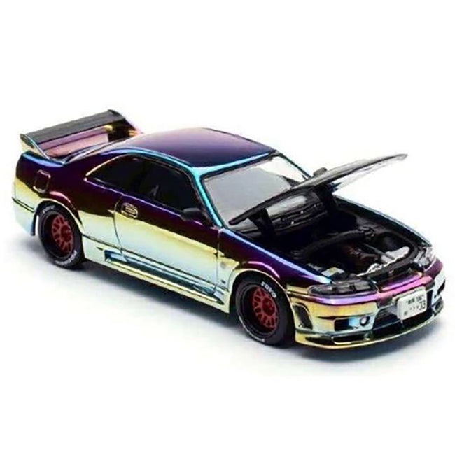 Skyline GT-R (R33) RHD (Right Hand Drive) Chameleon Chrome with Carbon Hood "APA XPO 2025 Exclusive" 1/64 Diecast Model Car by Pop Race-Pop Race-ModelCars.com