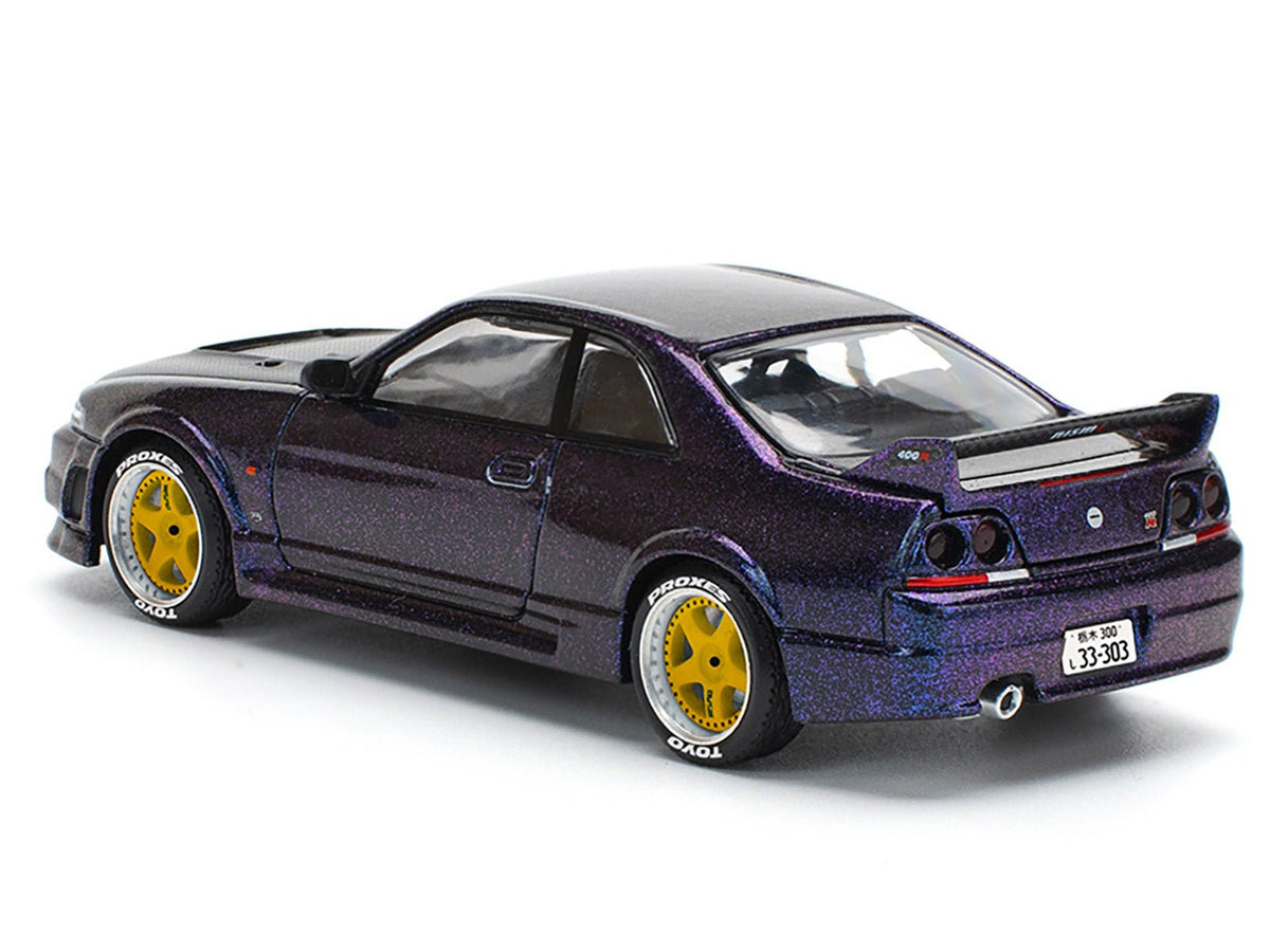 Skyline GT-R (R33) RHD (Right Hand Drive) Midnight Purple Metallic with Carbon Hood 1/64 Diecast Model Car by Pop Race-Pop Race-ModelCars.com