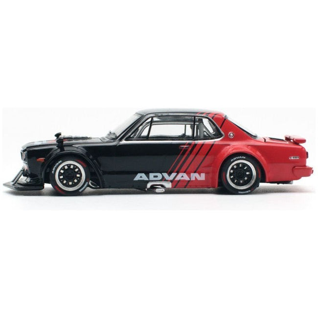 Skyline GT-R V8 Drift "Hakosuka" RHD (Right Hand Drive) "Advan" Black and Red 1/64 Diecast Model Car by Pop Race-Pop Race-ModelCars.com