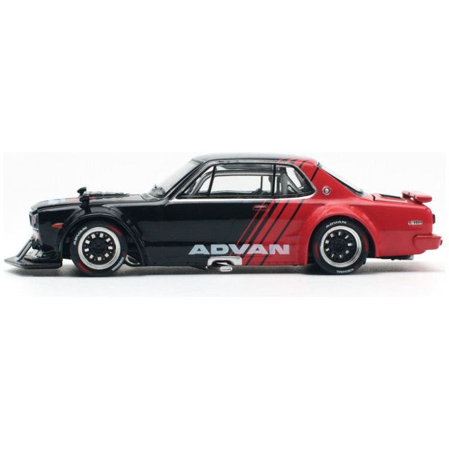Skyline GT - R V8 Drift "Hakosuka" RHD (Right Hand Drive) "Advan" Black and Red 1/64 Diecast Model Car by Pop Race - Pop Race - ModelCars.com