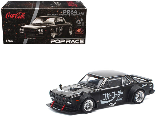 Skyline GT-R V8 Drift "Hakosuka" RHD (Right Hand Drive) "Coca-Cola" Black 1/64 Diecast Model Car by Pop Race-Pop Race-ModelCars.com