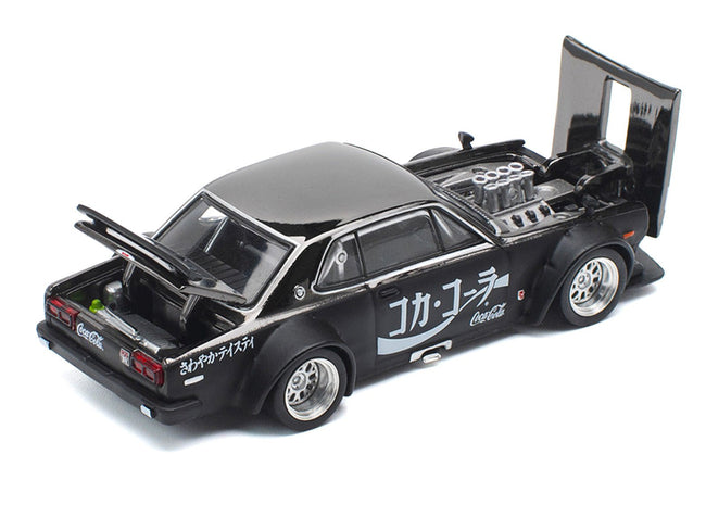 Skyline GT-R V8 Drift "Hakosuka" RHD (Right Hand Drive) "Coca-Cola" Black 1/64 Diecast Model Car by Pop Race-Pop Race-ModelCars.com