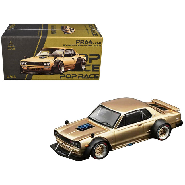 Skyline GT-R V8 Drift "Hakosuka" RHD (Right Hand Drive) Gold Metallic 1/64 Diecast Model Car by Pop Race-Pop Race-ModelCars.com