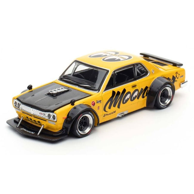 Skyline GT-R V8 Drift "Hakosuka" RHD (Right Hand Drive) "Mooneyes" Yellow with Carbon Hood "The Model Car Show Singapore 2025" 1/64 Diecast Model Car by Pop Race-Pop Race-ModelCars.com