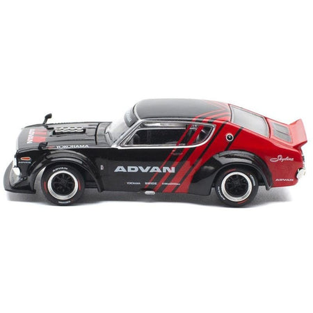 Skyline KPGC110 "Kenmeri" RHD (Right Hand Drive) "ADVAN" Black and Red 1/64 Diecast Model Car by Pop Race-Pop Race-ModelCars.com