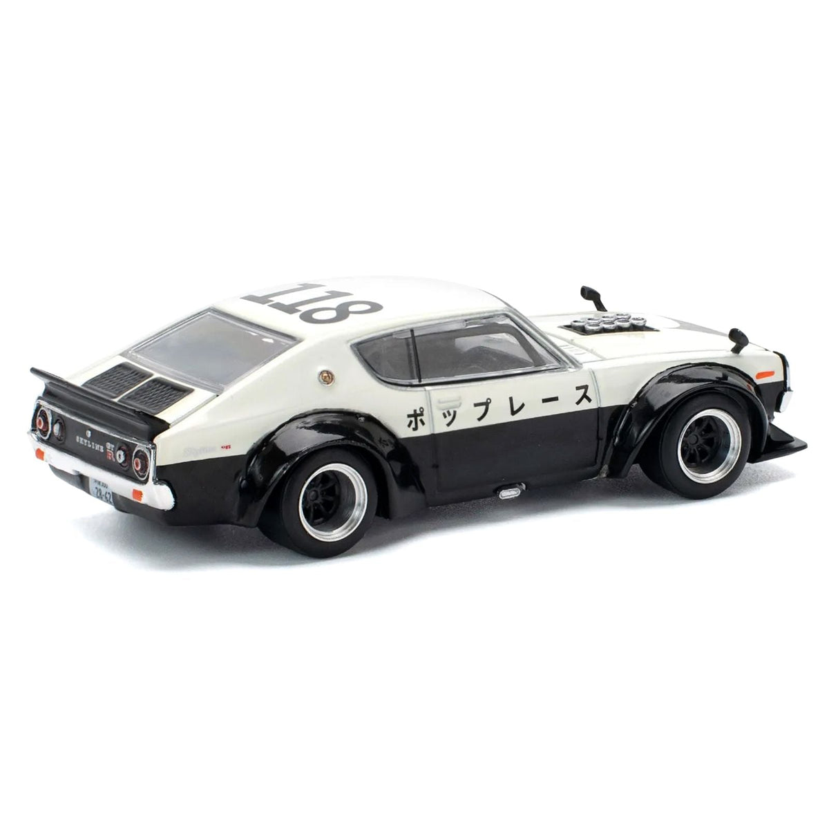 Skyline KPGC110 "Kenmeri" RHD (Right Hand Drive) "Japan National Police Agency Livery" Black and White 1/64 Diecast Model Car by Pop Race-Pop Race-ModelCars.com