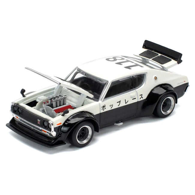 Skyline KPGC110 "Kenmeri" RHD (Right Hand Drive) "Japan National Police Agency Livery" Black and White 1/64 Diecast Model Car by Pop Race-Pop Race-ModelCars.com