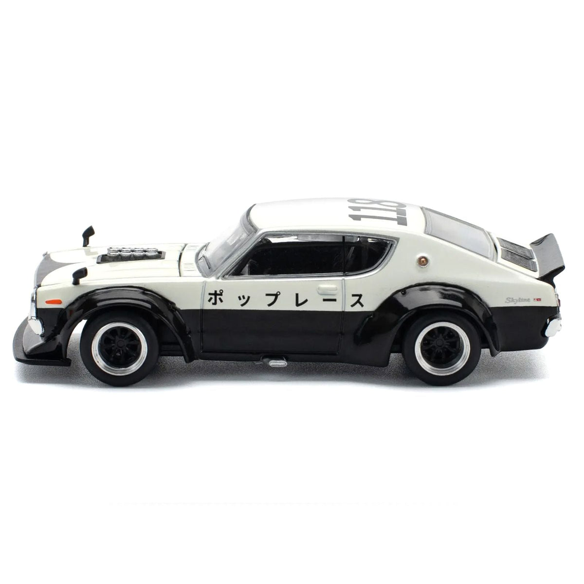 Skyline KPGC110 "Kenmeri" RHD (Right Hand Drive) "Japan National Police Agency Livery" Black and White 1/64 Diecast Model Car by Pop Race-Pop Race-ModelCars.com