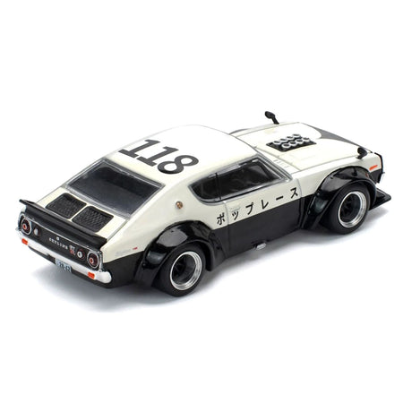Skyline KPGC110 "Kenmeri" RHD (Right Hand Drive) "Japan National Police Agency Livery" Black and White 1/64 Diecast Model Car by Pop Race-Pop Race-ModelCars.com