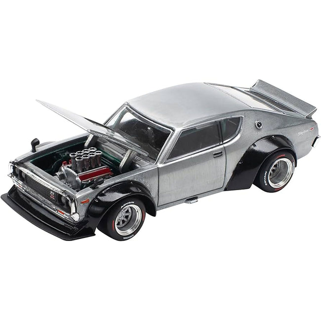 Skyline KPGC110 "Kenmeri" RHD (Right Hand Drive) Raw Metal "Enigma Exclusive Edition" 1/64 Diecast Model Car by Pop Race-Pop Race-ModelCars.com