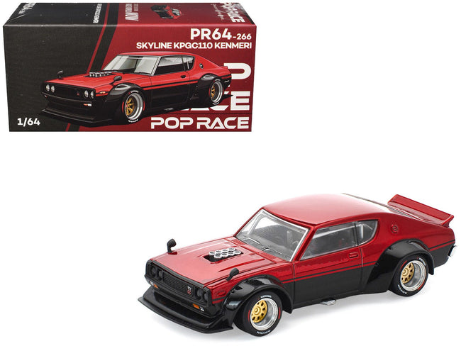 Skyline KPGC110 "Kenmeri" RHD (Right Hand Drive) Red Metallic and Black 1/64 Diecast Model Car by Pop Race-Pop Race-ModelCars.com