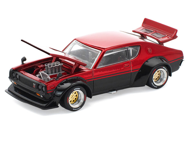 Skyline KPGC110 "Kenmeri" RHD (Right Hand Drive) Red Metallic and Black 1/64 Diecast Model Car by Pop Race-Pop Race-ModelCars.com
