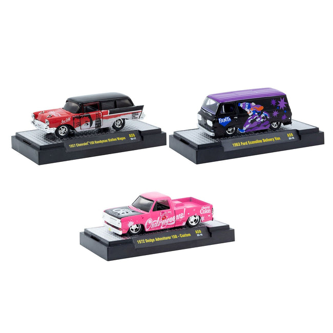 "Sodas" Set of 3 pieces Release 59 Limited Edition to 9600 pieces Worldwide 1/64 Diecast Model Cars by M2 Machines-M2-ModelCars.com