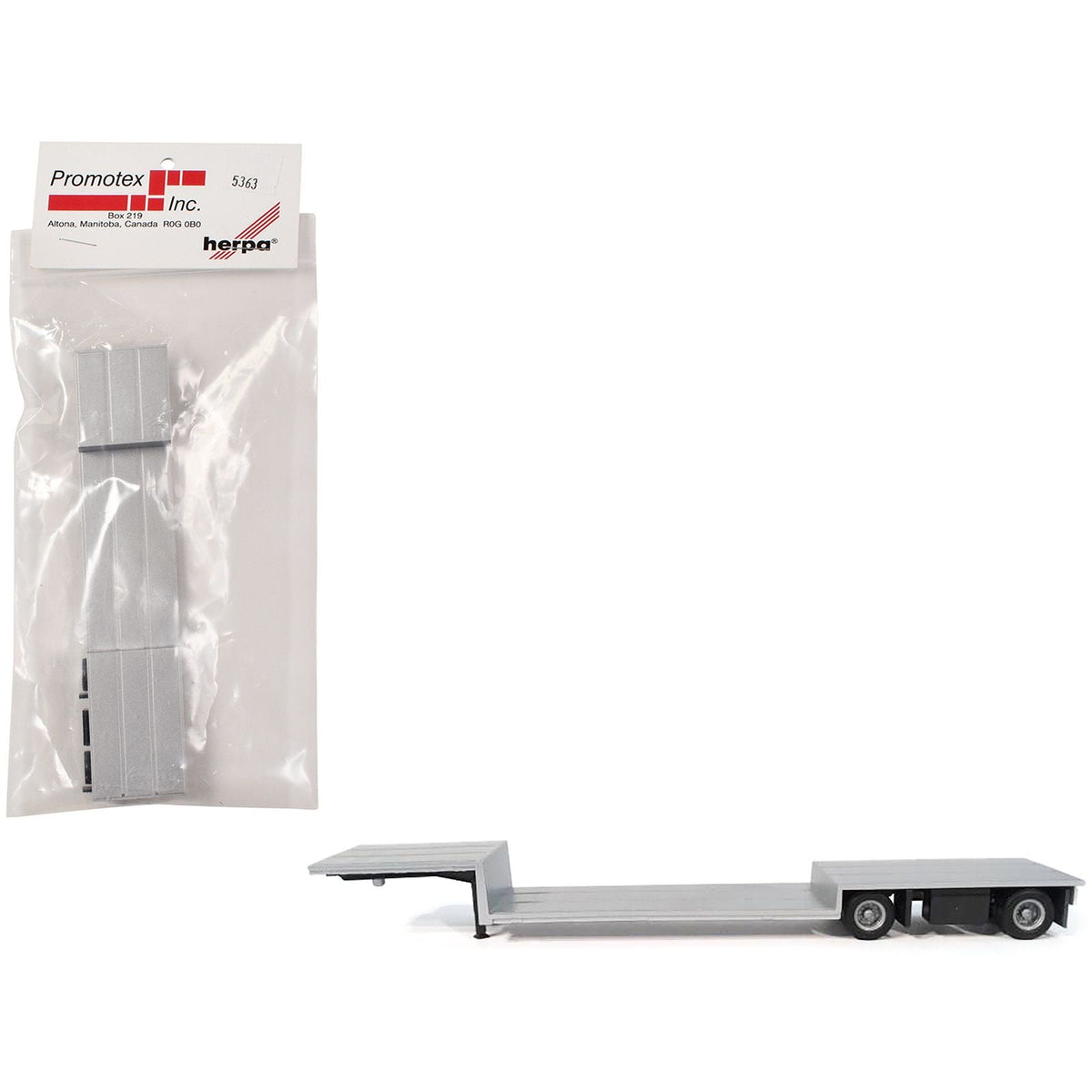 Spread Axle Double-Drop Flatbed Trailer Silver Top 1/87 (HO) Plastic Model by Promotex-Promotex-ModelCars.com