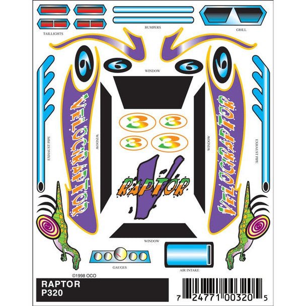 STICK ON DECALS - RAPTOR - PINECAR - ModelCars.com