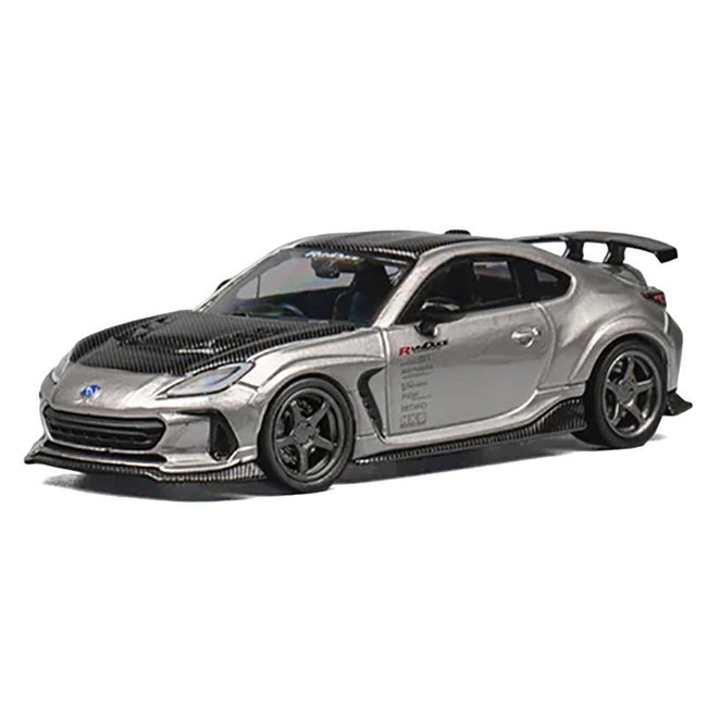 Subaru BRZ Varis Arising-1 RHD (Right Hand Drive) Gray Metallic with Carbon Hood and Top and Extra Wheels 1/64 Diecast Model Car by CM Model-CM Models-ModelCars.com