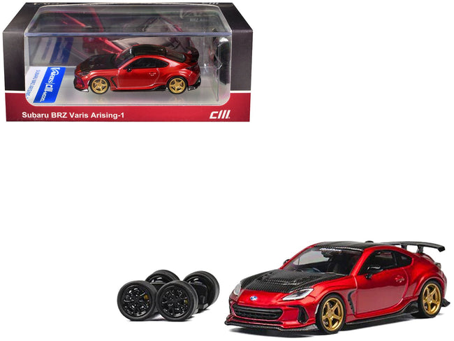 Subaru BRZ Varis Arising-1 RHD (Right Hand Drive) Red Metallic with Carbon Hood and Top and Extra Wheels 1/64 Diecast Model Car by CM Model-CM Models-ModelCars.com