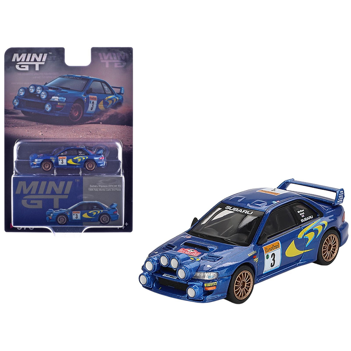 Subaru Impreza WRC98 #3 Colin McRae - Nicky Grist 3rd Place "Rally Monte-Carlo" (1998) Limited Edition 1/64 Diecast Model Car by Mini GT-Mini GT-ModelCars.com