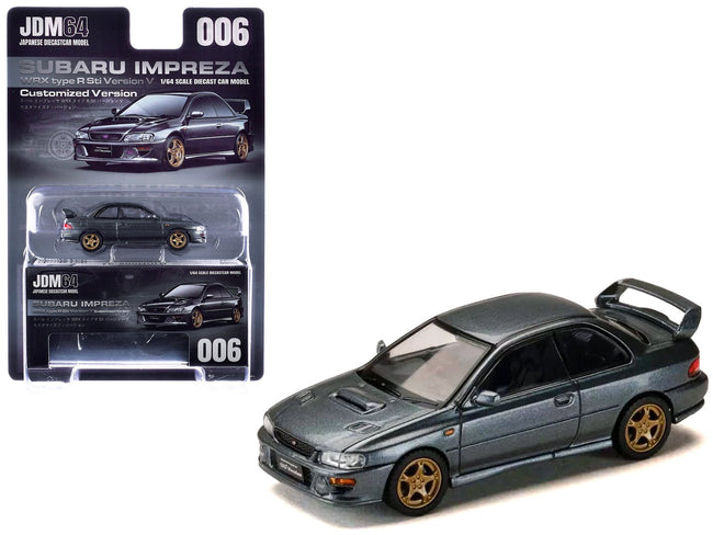 Subaru Impreza WRX Type R Sti Version V RHD (Right Hand Drive) Cool Gray Metallic "JDM64" Series 1/64 Diecast Model Car by Hobby Japan-Hobby Japan-ModelCars.com