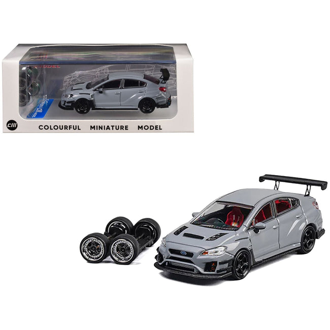 Subaru VAB WRX STI S4 Gray with Red Interior with Extra Wheels 1/64 Diecast Model Car by CM Model-CM Models-ModelCars.com