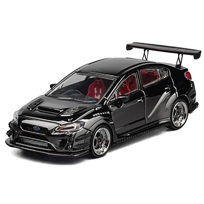 Subaru VAB WRX STI Widebody Black Metallic with Red Interior with Extra Wheels 1/64 Diecast Model Car by CM Model-CM Models-ModelCars.com