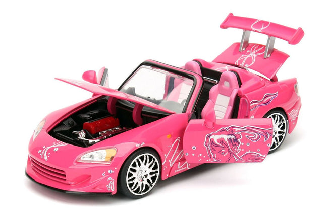 Suki's 2001 Honda S2000 Convertible Pink with Graphics "25 Years of Fast & Furious" "2 Fast 2 Furious" (2003) Movie 1/24 Diecast Model Car by Jada-Jada-ModelCars.com