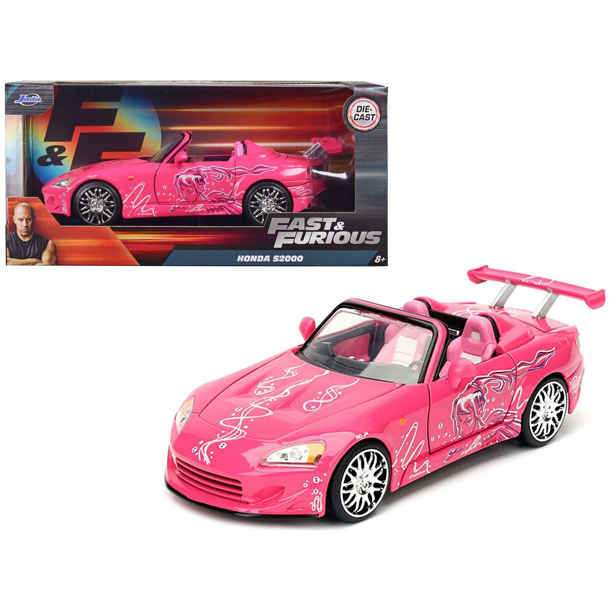 Suki's 2001 Honda S2000 Convertible Pink with Graphics "Fast & Furious" Movie 1/24 Diecast Model Car by Jada - Jada - ModelCars.com