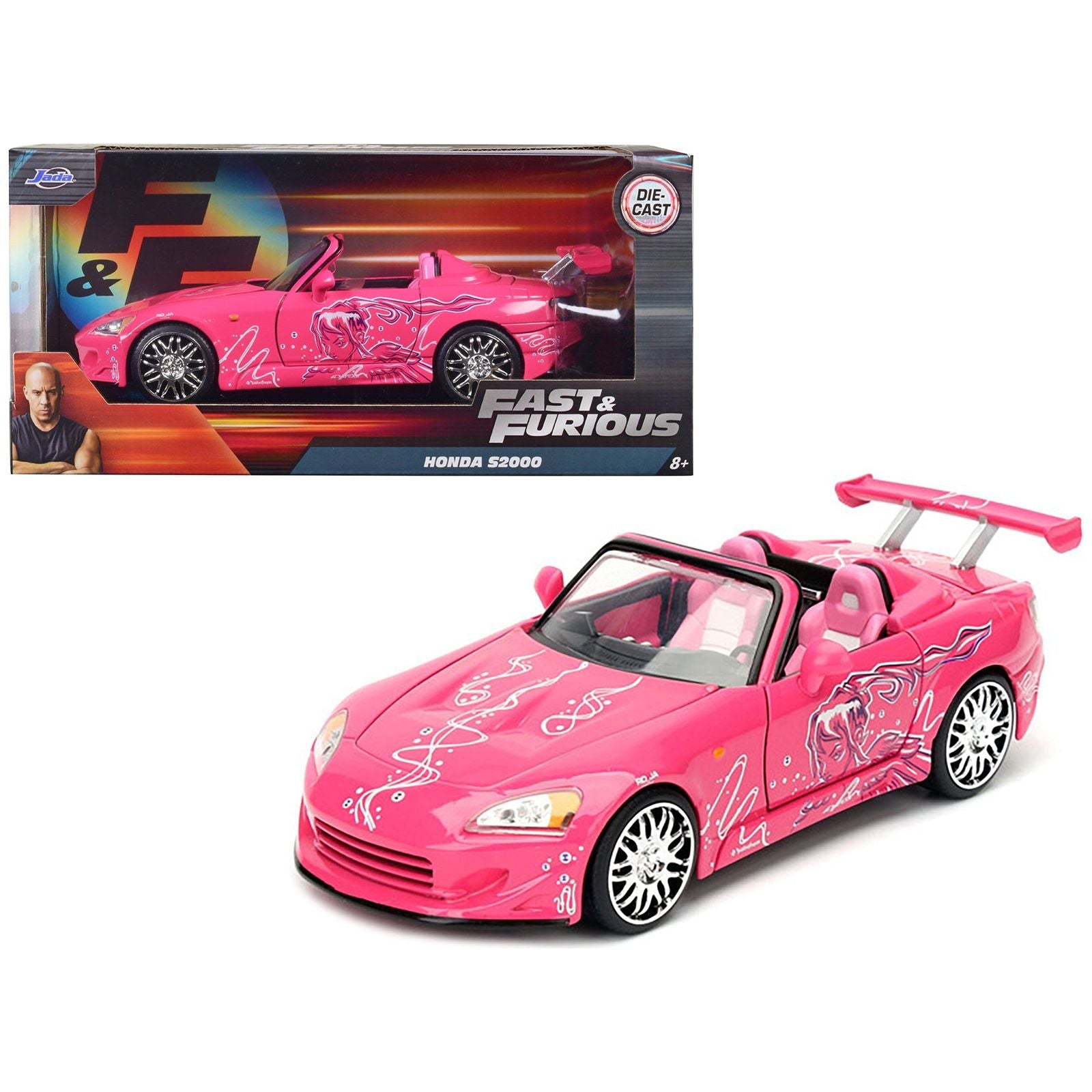 Suki's 2001 Honda S2000 Convertible Pink with Graphics "Fast & Furious" Movie 1/24 Diecast Model Car by Jada - Jada - ModelCars.com