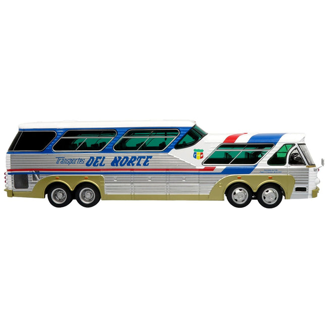 Sultana TM 44 - 18 SP Panoramico Coach Bus "Transportes Del Norte" White and Blue with Red Stripes and Silver Sides "The Bus & Motorcoach Collection" 1/43 Diecast Model by Iconic Replicas - Iconic Replicas - ModelCars.com