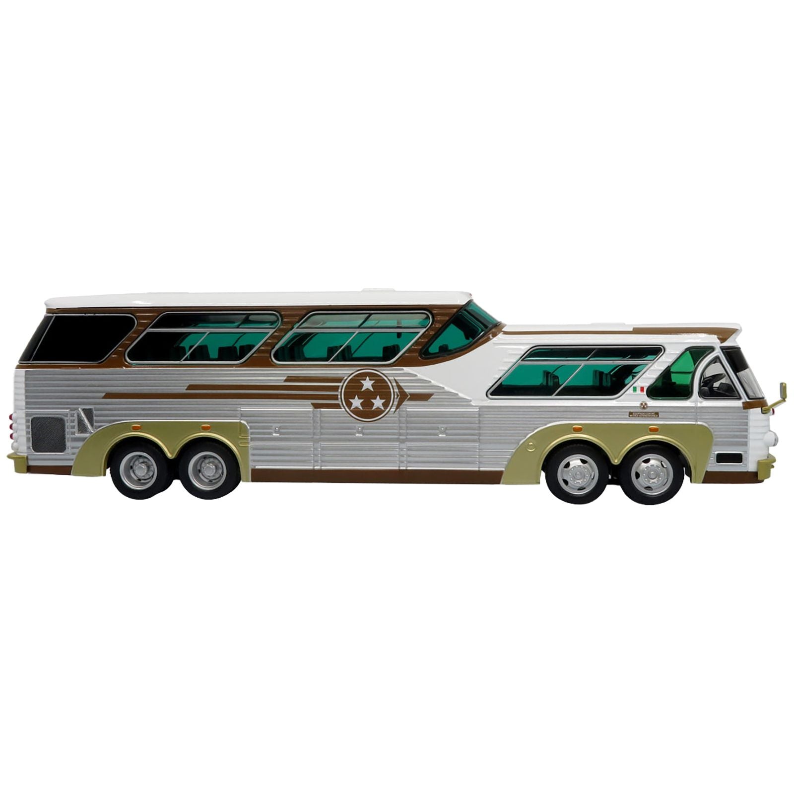 Sultana TM 44 - 18 SP Panoramico Coach Bus "Tres Estrellas de Oro" White and Brown with Silver Sides "The Bus & Motorcoach Collection" 1/43 Diecast Model by Iconic Replicas - Iconic Replicas - ModelCars.com
