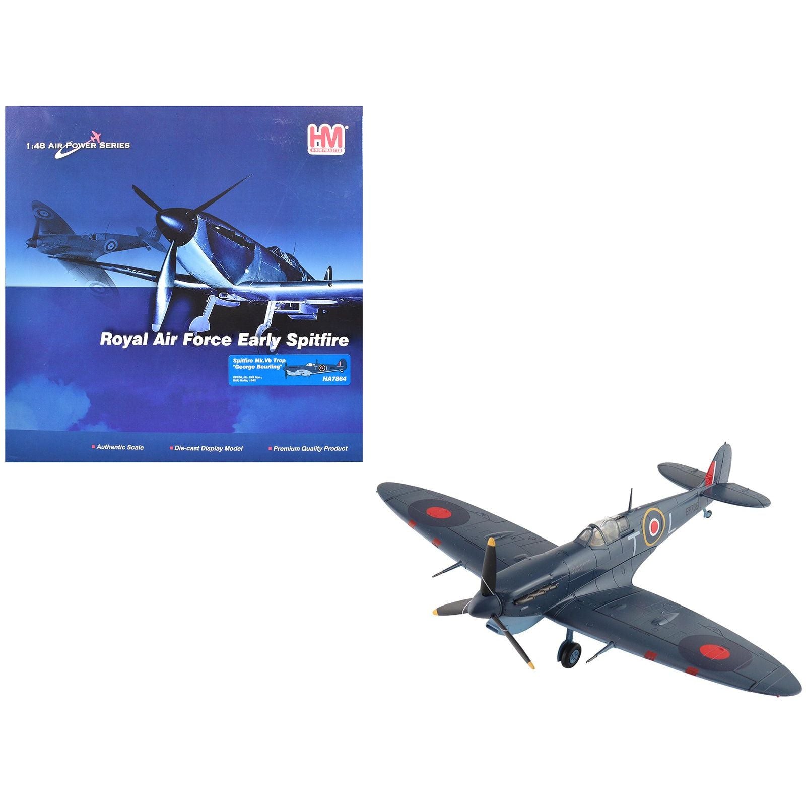 Supermarine Spitfire Mk.Vb Trop Fighter Aircraft "EP706 George Beurling No. 249 Squadron Malta" (1942) British Royal Air Force "Air Power Series" 1/48 Diecast Model by Hobby Master - Hobby Master - ModelCars.com