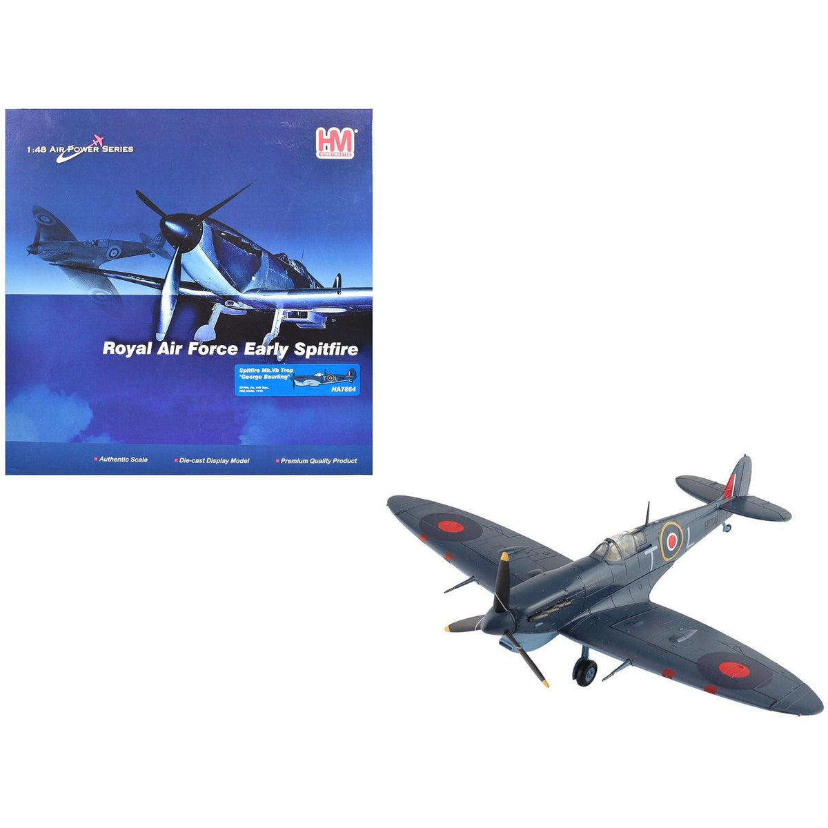 Supermarine Spitfire Mk.Vb Trop Fighter Aircraft "EP706 George Beurling No. 249 Squadron Malta" (1942) British Royal Air Force "Air Power Series" 1/48 Diecast Model by Hobby Master-Hobby Master-ModelCars.com