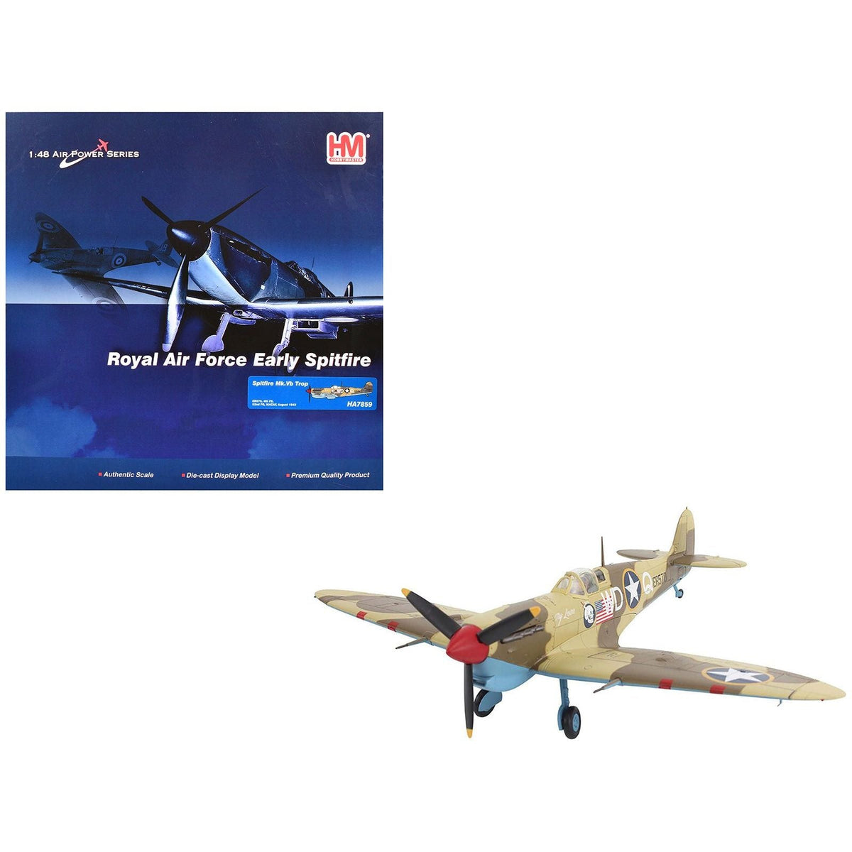 Supermarine Spitfire Mk.Vb Trop Fighter Aircraft "ER570 4th Fighter Squadron 52nd Fighter Group" (1943) Mediterranean Allied Coastal Air Force "Air Power Series" 1/48 Diecast Model by Hobby Master-Hobby Master-ModelCars.com
