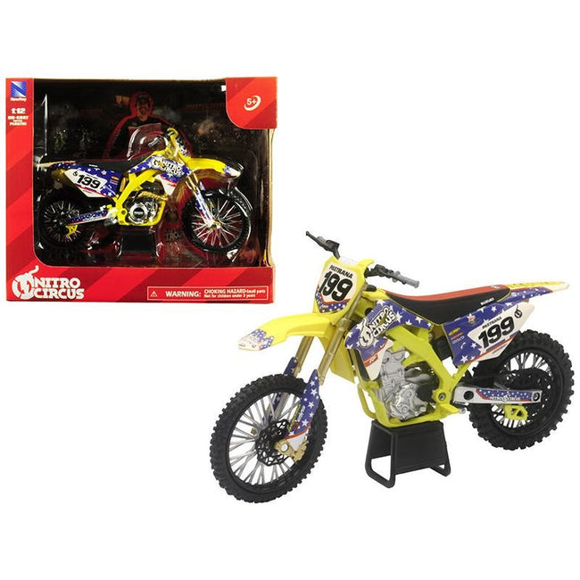 Suzuki RMZ450 Nitro Circus 199 Travis Pastrana Yellow/Blue 1/12 Diecast Motorcycle Model by New Ray - New Ray - ModelCars.com