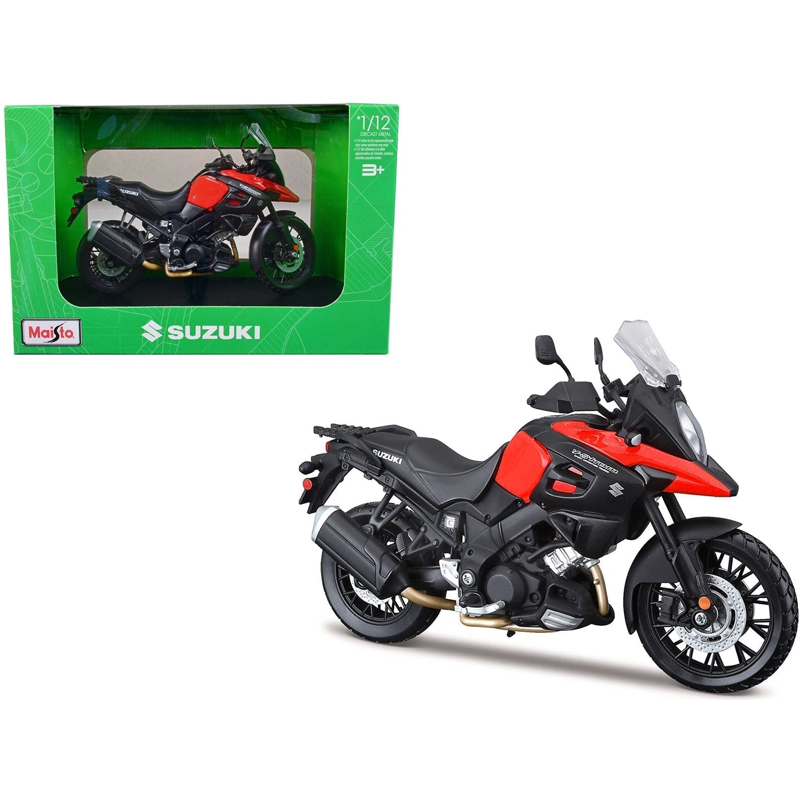 Suzuki V - Strom 1000 Red and Black with Plastic Display Stand 1/12 Diecast Motorcycle Model by Maisto - Maisto - ModelCars.com