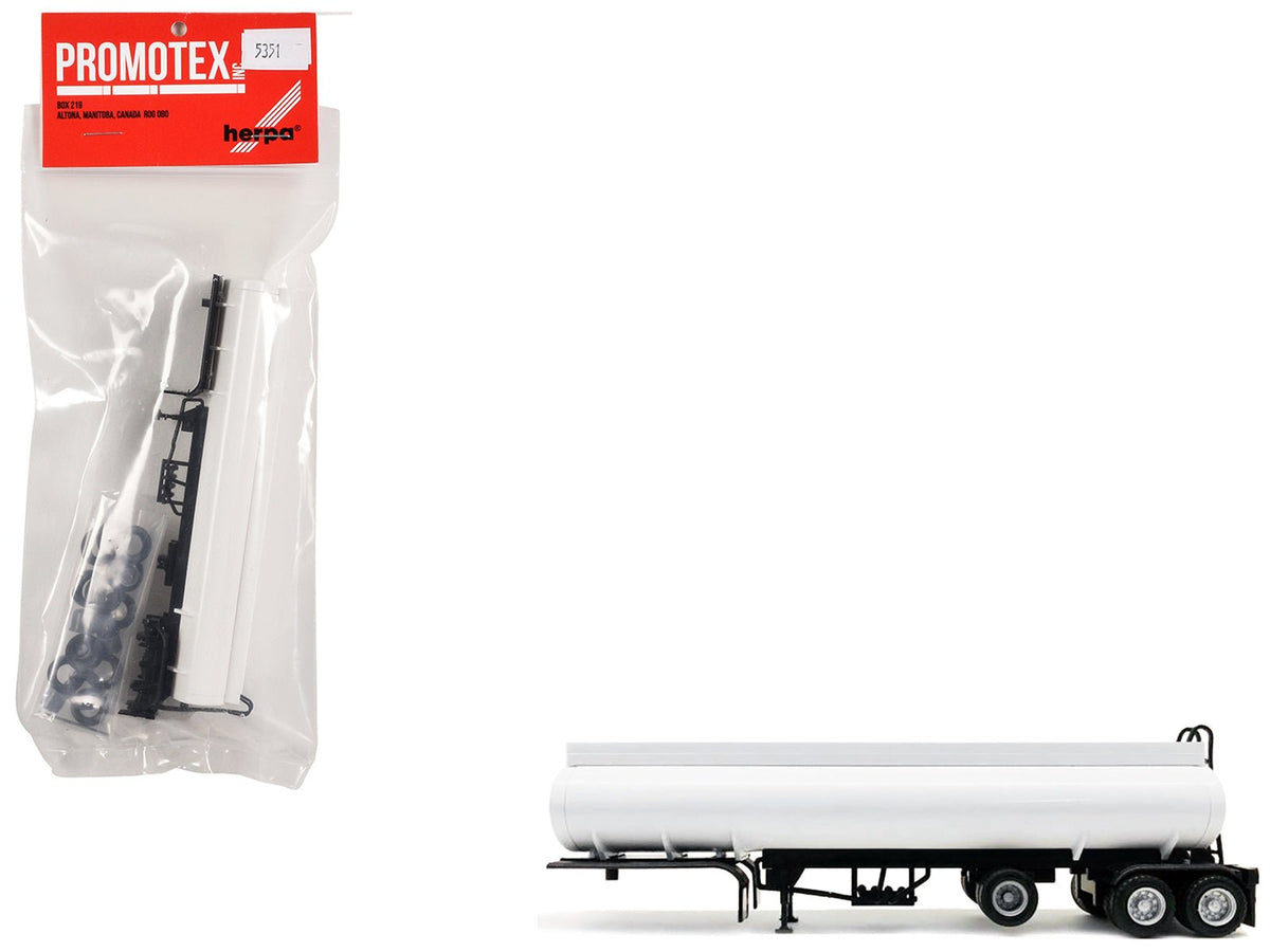 Tag-Axle Elliptical Tanker Trailer White 1/87 (HO) Plastic Model by Promotex-Promotex-ModelCars.com