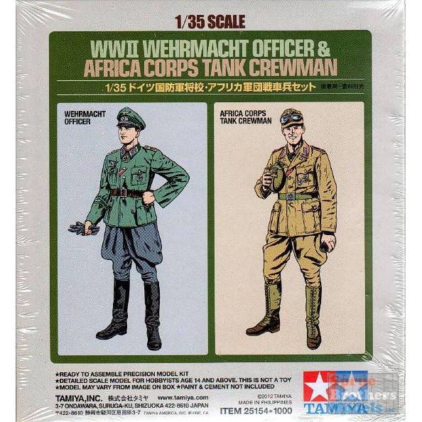 TAM25154 1:35 Tamiya WW2 Wehrmacht Officer & Africa Corps Tan Crewman Figures-Tamiya-ModelCars.com