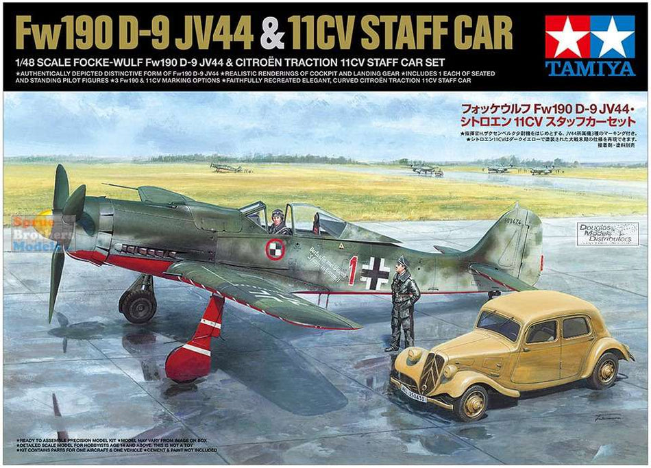 Tamiya - TAM25213 1:48 Tamiya Fw190D-9 JV44 & Citroen 11CV Staff Car [2 kits]