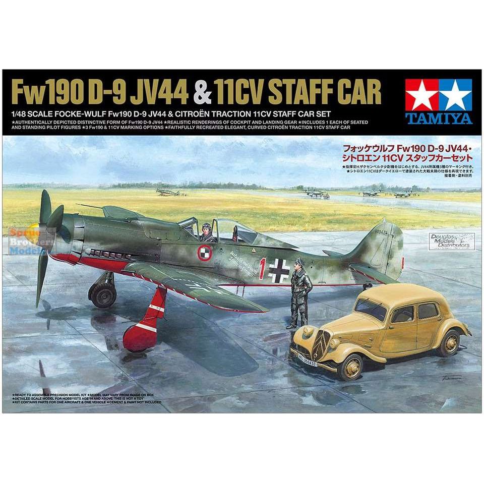 Tamiya - TAM25213 1:48 Tamiya Fw190D-9 JV44 & Citroen 11CV Staff Car [2 kits]-Tamiya-ModelCars.com