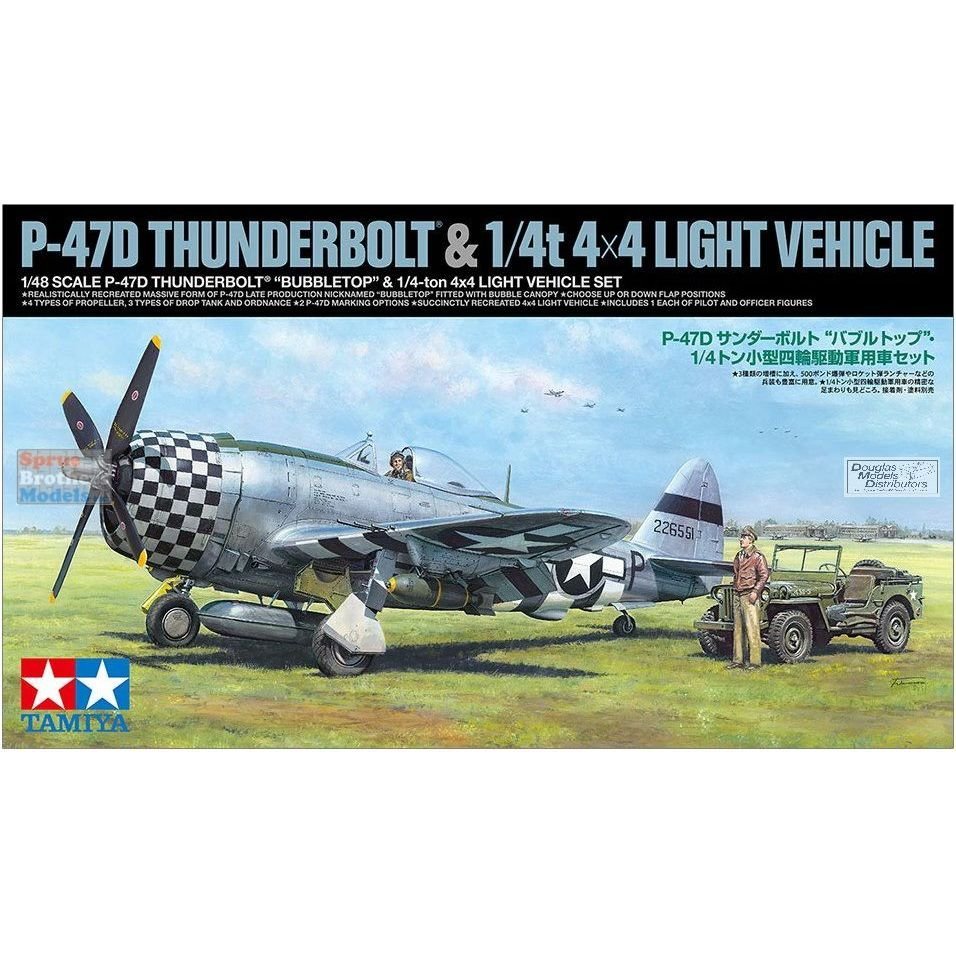Tamiya - TAM25214 1:48 Tamiya P-47D Thunderbolt Bobbletop & 1/4t 4x4 Light Vehicle [2 kits]-Tamiya-ModelCars.com