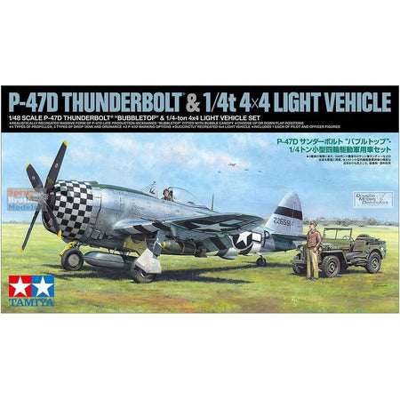 Tamiya - TAM25214 1:48 Tamiya P-47D Thunderbolt Bobbletop & 1/4t 4x4 Light Vehicle [2 kits]-Tamiya-ModelCars.com