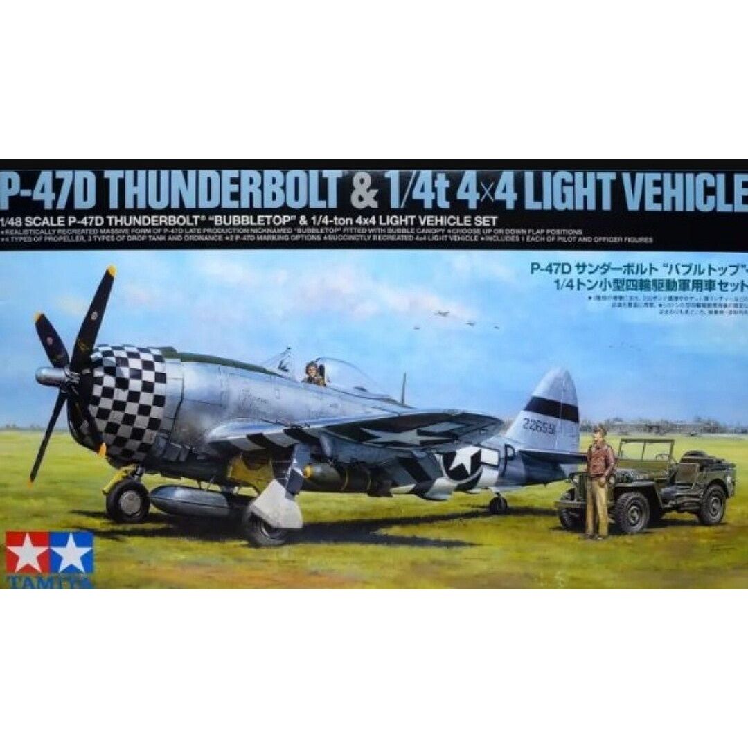 Tamiya - TAM25214 1:48 Tamiya P-47D Thunderbolt Bobbletop & 1/4t 4x4 Light Vehicle [2 kits]-Tamiya-ModelCars.com