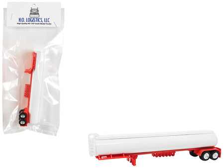 Tanker Trailer White and Red 1/87 (HO) Scale Plastic Model by HO Logistics-HO Logistics Replicas-ModelCars.com