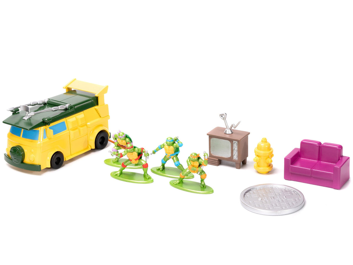 "Teenage Mutant Ninja Turtles" Turtle Lair Diorama Set with Figures and Party Wagon "Nano Scene" Series Model by Jada-Jada-ModelCars.com