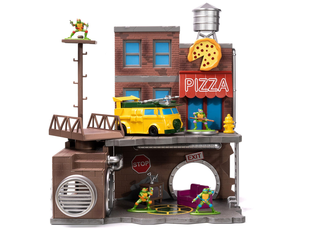 "Teenage Mutant Ninja Turtles" Turtle Lair Diorama Set with Figures and Party Wagon "Nano Scene" Series Model by Jada-Jada-ModelCars.com