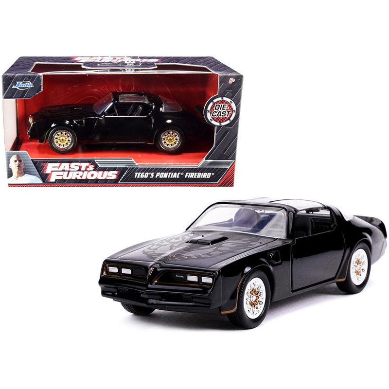 Tego's Pontiac Firebird Black with Gold Stripes and Hood Bird "Fast & Furious" Series 1/32 Diecast Model Car by Jada-Jada-ModelCars.com