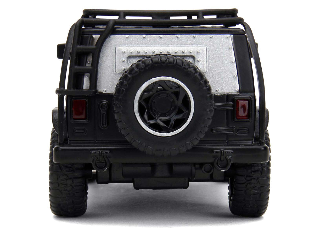 Tej's Jeep Wrangler Custom Silver Metallic with Black Top and Roof Rack "Furious 7" (2015) Movie "25 Years of Fast & Furious" Series 1/32 Diecast Model Car by Jada-Jada-ModelCars.com