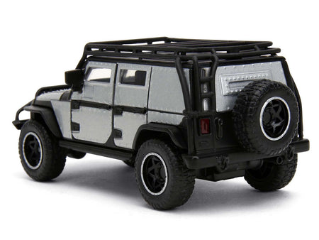 Tej's Jeep Wrangler Custom Silver Metallic with Black Top and Roof Rack "Furious 7" (2015) Movie "25 Years of Fast & Furious" Series 1/32 Diecast Model Car by Jada-Jada-ModelCars.com