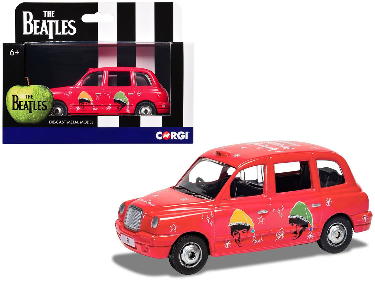 The Beatles London Taxi RHD (Right Hand Drive) "Christmas Taxi" Red with Graphics Diecast Model by Corgi-Corgi-ModelCars.com